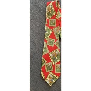 Vintage Silk Golf Tie Harolds Hand Sewn Made In USA Red & Herringbone
